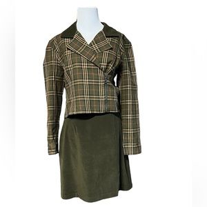 Vintage Suit Blazer Skirt Set 90’s Y2k  Green Plaid  Coordinated Set